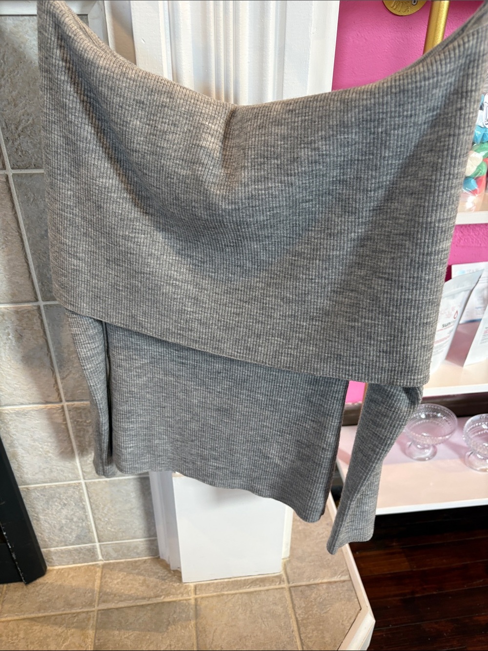 Wilfred Gray Ribbed Off-Shoulder Sweater - Picture 1 of 3